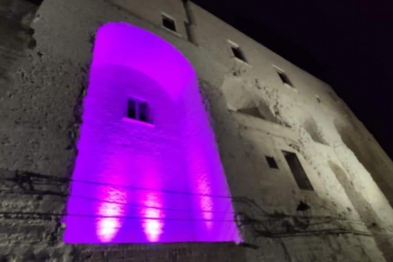 Castello illuminato di rosa