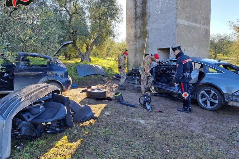 Minervino Murge, la carcassa dell'auto ritrovata dai carabinieri